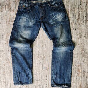 Roca Wear Jeans, Blue Jean Color, Faded, Nicely Distressed, Size 38W 32L